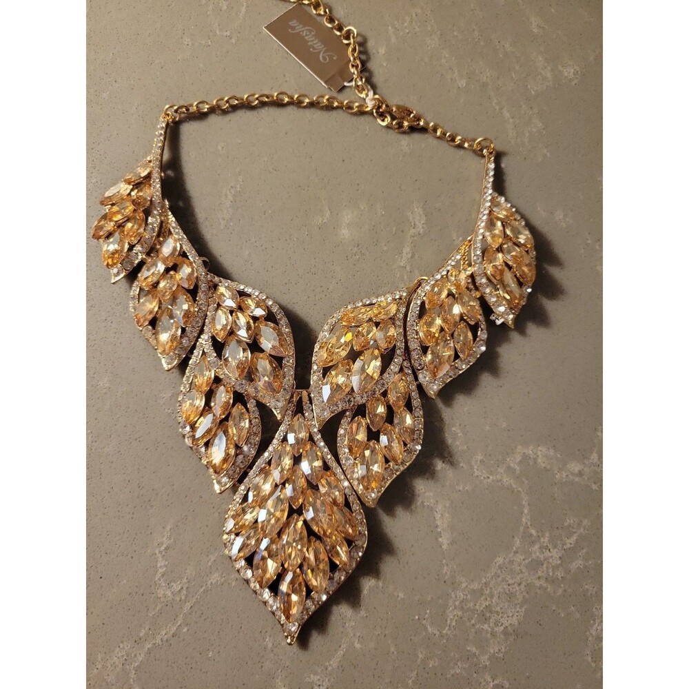 New Natasha Champagne Glass Statement Necklace NWT New Sparkle Bib Formal Shiny